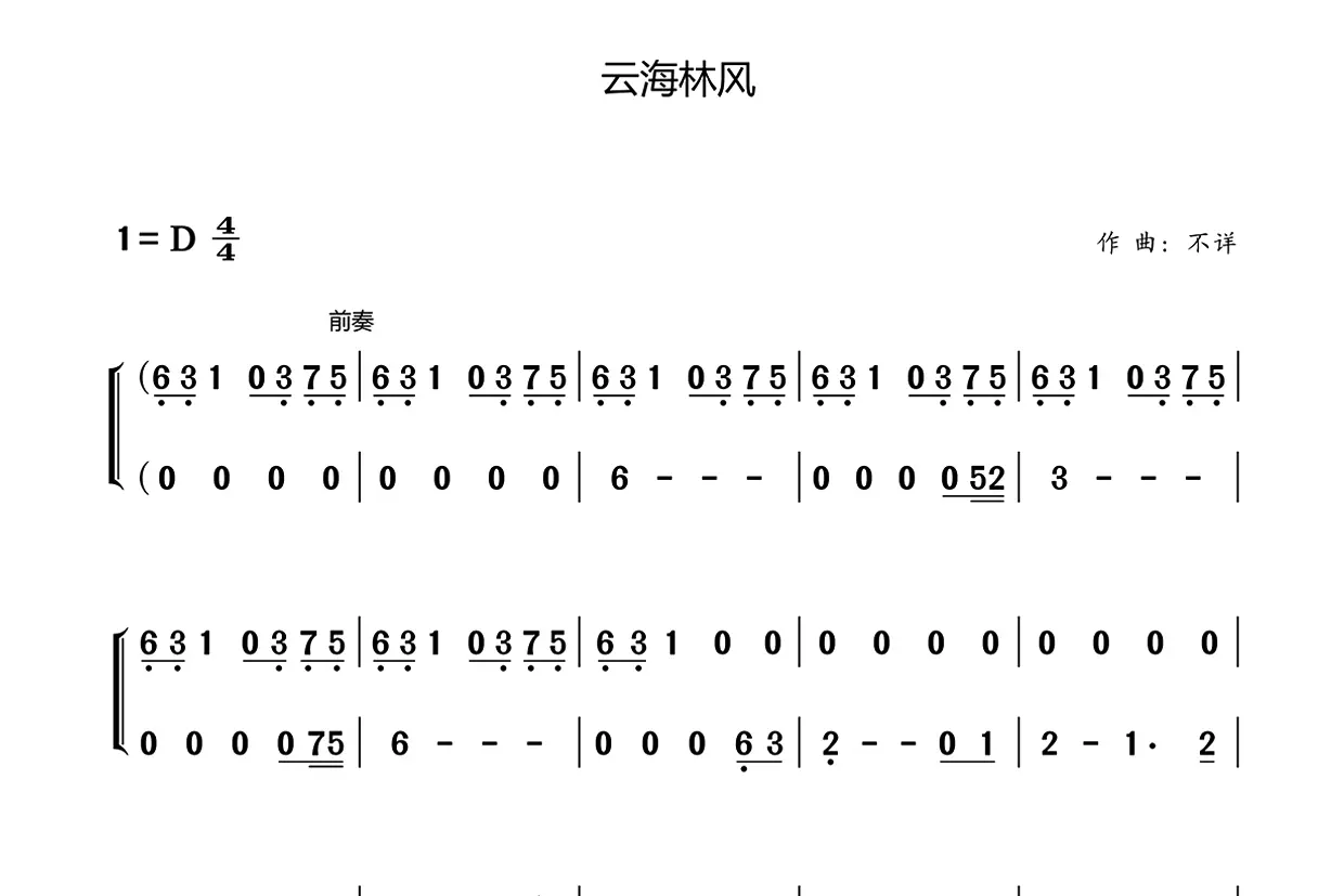 云海林风（古筝谱-D调双手版-带指法）